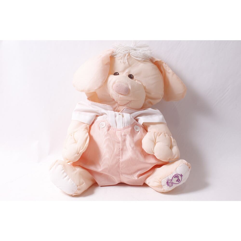 1986 Fisher-Price Puffalump Peach Pink Puppy Plush STAIN ~ 260427-WH M-07-06